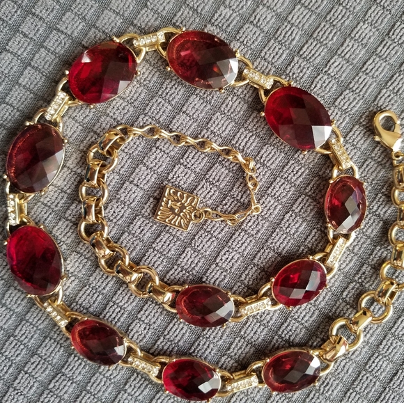 Anne Klein Costume Jewelry Necklace - Red and Gold - Picture 2 of 6